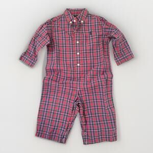 Polo Ralph Lauren Kensington Red Plaid Cotton Poplin Romper Preppy Pony 12-18M